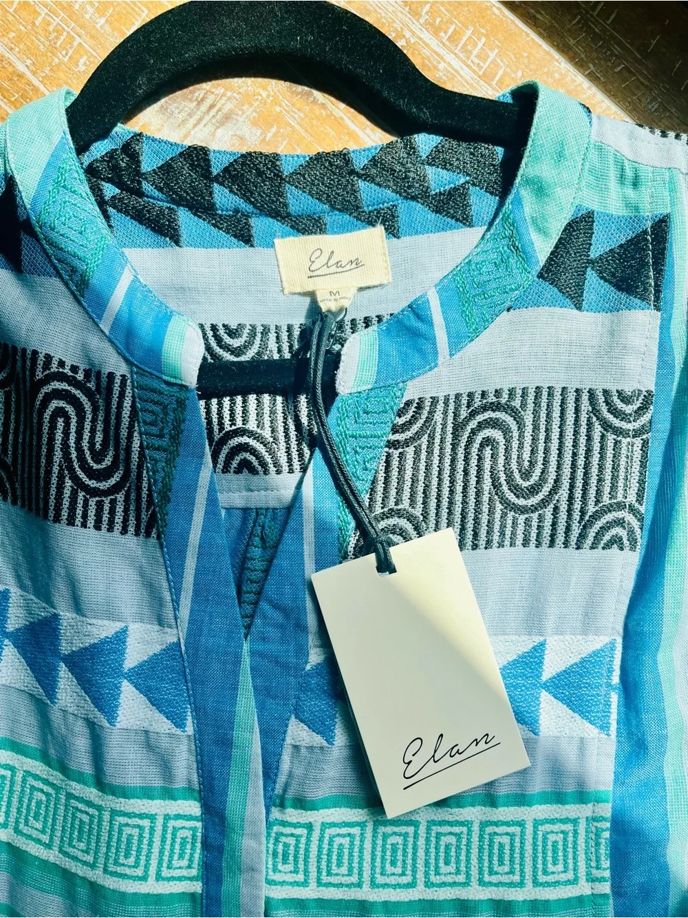 Elan Woman’s blue and green Boho Stripe Tiered Dress - Picture 3 of 8